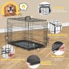 Dog Crate with Divider Panel,42 Inch Double Door Folding Metal Wire Dog Cage with Plastic Leak-Proof Pan Tray, Pet Kennel for Indoor