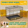 Dog Crate with Divider Panel,42 Inch Double Door Folding Metal Wire Dog Cage with Plastic Leak-Proof Pan Tray, Pet Kennel for Indoor