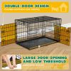 Dog Crate with Divider Panel,42 Inch Double Door Folding Metal Wire Dog Cage with Plastic Leak-Proof Pan Tray, Pet Kennel for Indoor