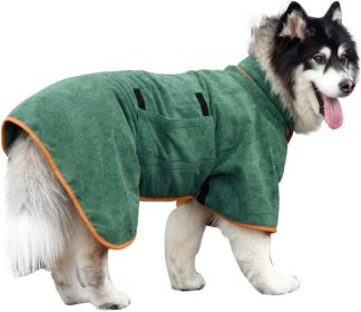 Green  Bata De Ba√±o De Microfibra Para Perro, Toalla S√∫per Absorbente Para Perro, Bata De Ba√±o Para Cachorros, Perros Medianos Y Grandes (size: L)