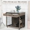 Dog Crate Furniture, Wooden Dog Crate End Table, 38.4 Inch Dog Kennel with 2 Drawers Storage, Heavy Duty Dog Crate