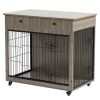 Dog Crate Furniture, Wooden Dog Crate End Table, 38.4 Inch Dog Kennel with 2 Drawers Storage, Heavy Duty Dog Crate